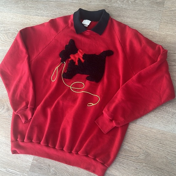 Vintage Just Ducky Scottie Dog Sweatshirt Womens XXL 80s Faux Fur Appliqué USA - Picture 2 of 14